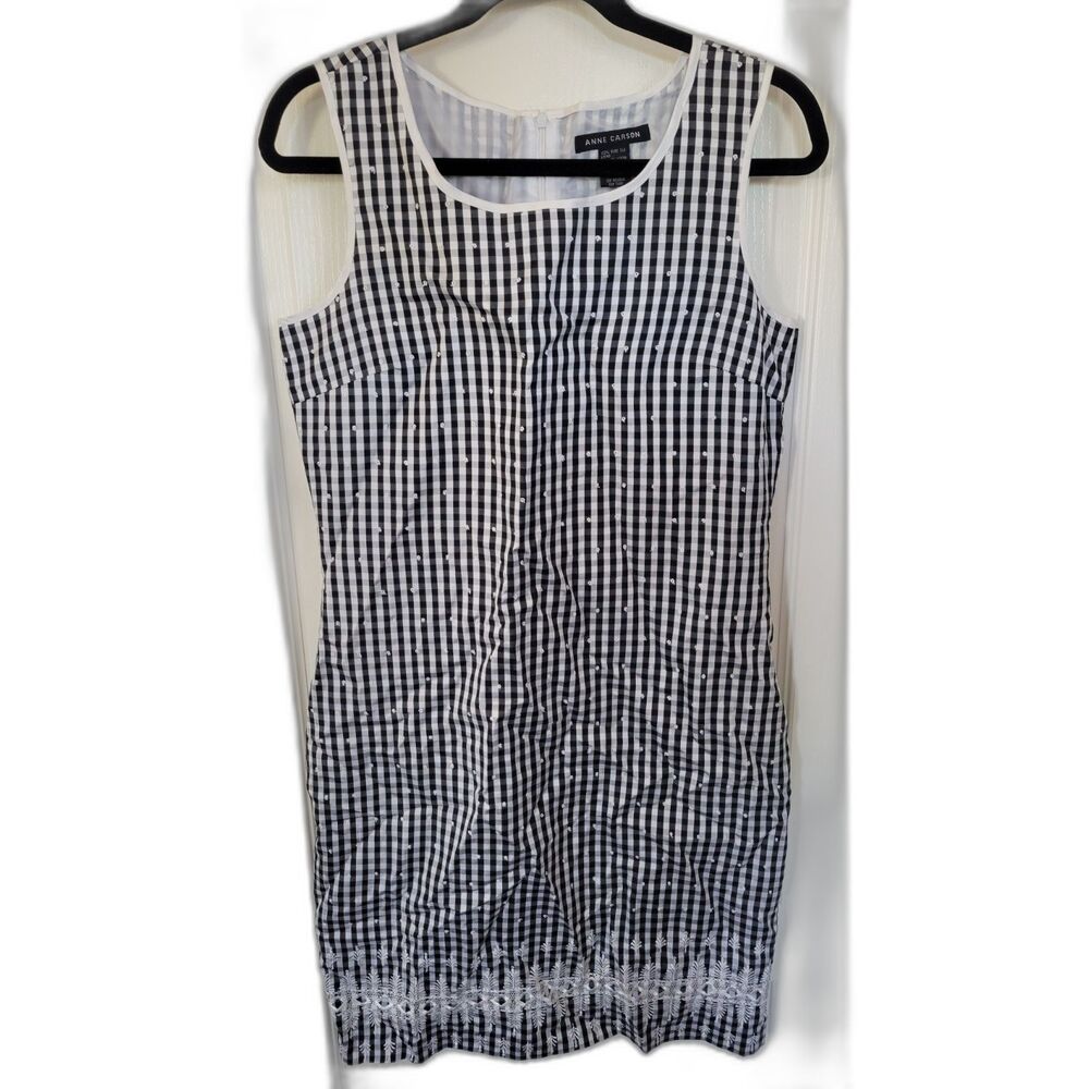 Women's Anne Carson Silk Gingham Embroidered Dress